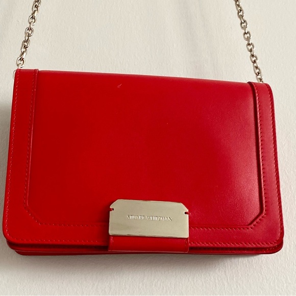 Stuart Weitzman NIB Red Leather Chain Crossbody - Picture 7 of 14